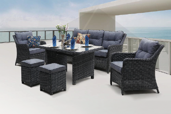 Clonroche 6 Piece Wicker 7 Seater Dining Set - Dark Grey